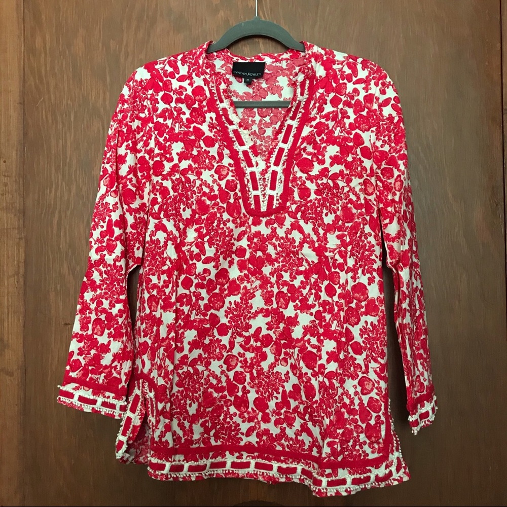 Red White Floral Top